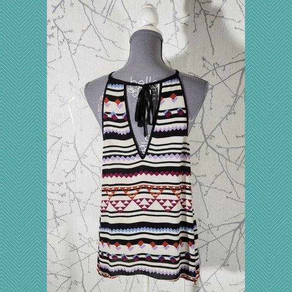 BCBG Maxazria Aztec Striped Ruffle Strappy Tank Fairy Y2K - Picture 3 of 4